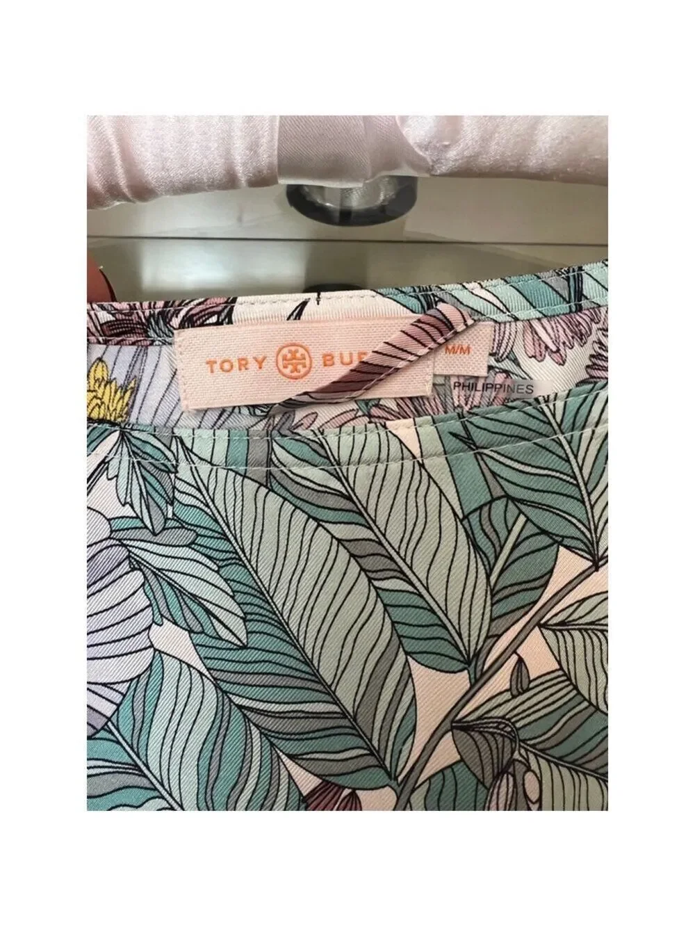 New Tory Burch Floral 100% Silk Tunic M White Green